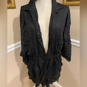 Coverup Black Shirt type button down long sleeve w pull tie at waist
